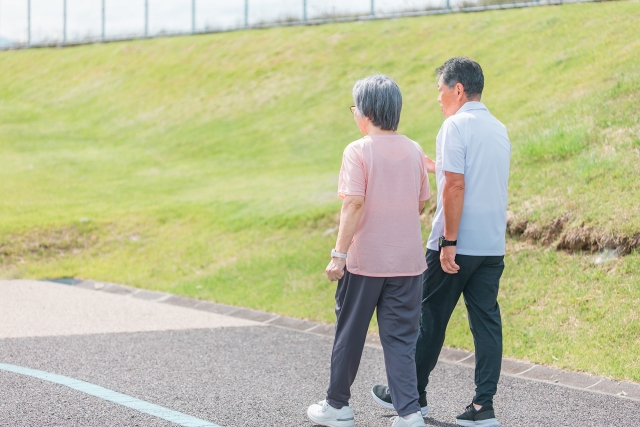 ゆっくり歩く高齢夫婦